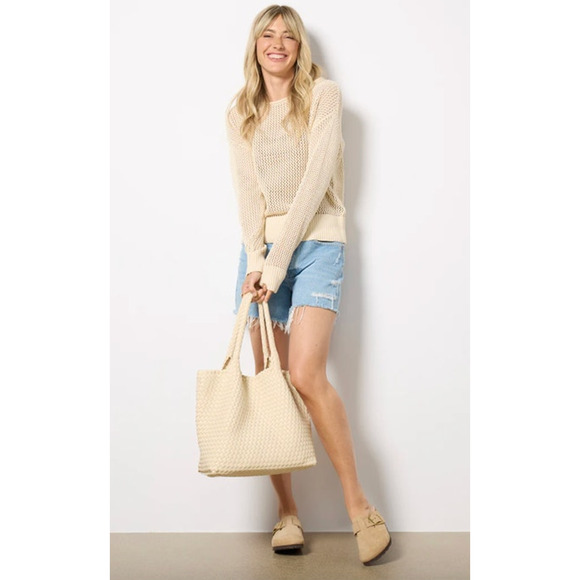 SANCTUARY Sweater Size XL NEW Cotton Open Knit Muslin Cream Sweater - Picture 8 of 8